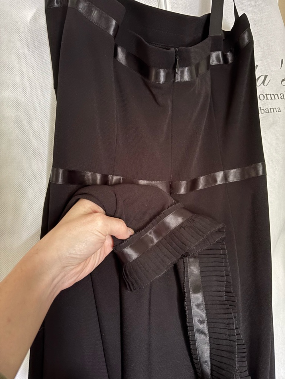 DKNY Black Maxi Dress with Satin Ribbon Detail